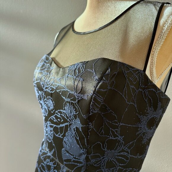 Black and Blue Floral and Mesh Cocktail Dress - Jessica Simpson - Size 10 - Picture 1 of 8